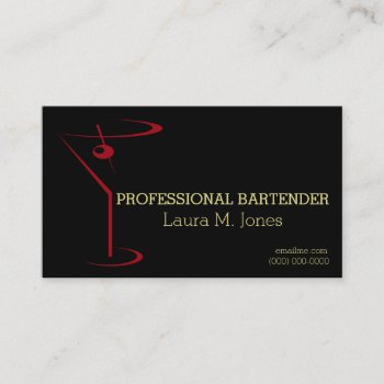 Classy Simple Red Martini  Bartenders Business Card by BartenderSchool at Zazzle