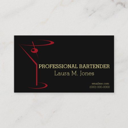 Classy Simple Red Martini  Bartenders Business Card