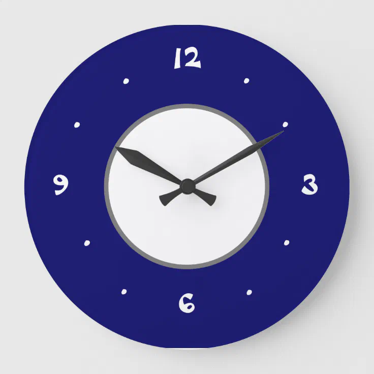 Classy Simplistic Blue and White Kitchen Clock | Zazzle