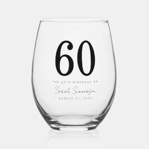 Classy Sixty Name Date 60th Birthday Party Stemless Wine Glass