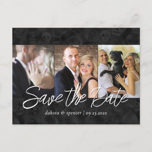 Classy Skulls  Halloween 3 Photo Save the Date Announcement Postcard