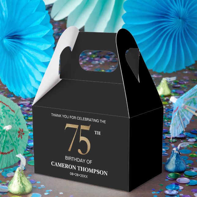 Classy Sleek Black Gold 75th birthday Favor Boxes (Party)