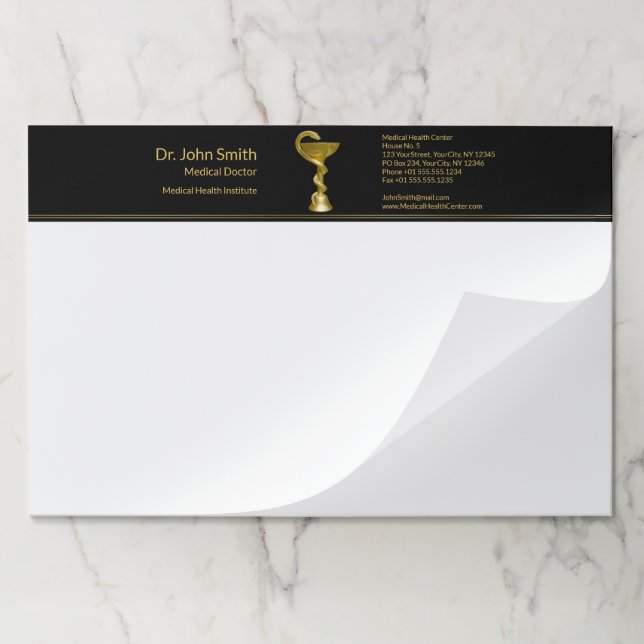 Classy Snake Medical Bowl Hygieia Gold Caduceus Paper Pad (Folded)