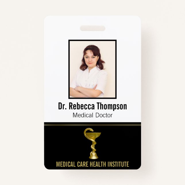 Classy Snake Medical Bowl Hygieia Gold Photo ID Badge (Front)