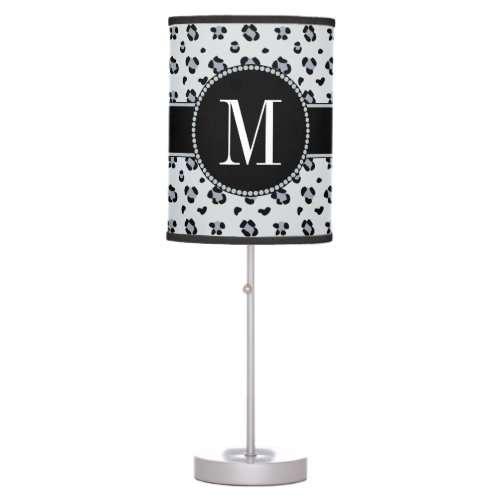 Classy Snow Leopard Gray Silver Monogram Table Lamp