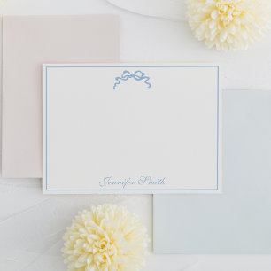 Classy Soft Blue Bow Thin Border Formal Note Card