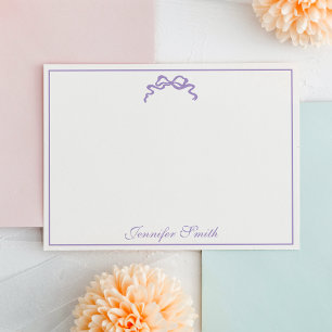 Classy Soft Lavender Bow Thin Border Formal Note Card