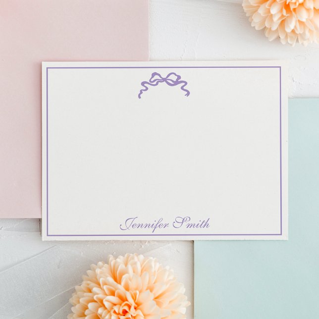 Classy Soft Lavender Bow Thin Border Formal Note Card (Creator Uploaded)