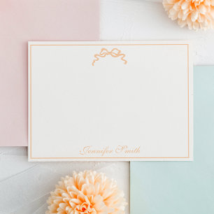 Classy Soft Peach Bow Thin Border Formal Note Card