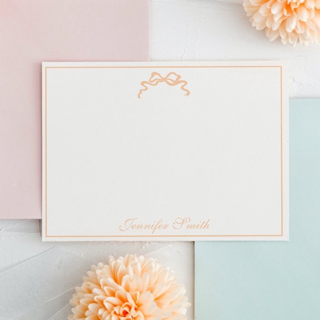Classy Soft Peach Bow Thin Border Formal Note Card (Creator Uploaded)