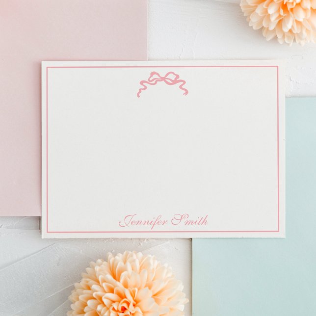 Classy Soft Pink Bow Thin Border Formal Note Card (Creator Uploaded)