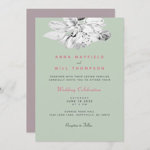 Classy Spring Apple Flower Black White Formal  Invitation