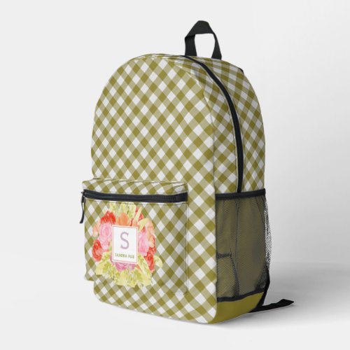 Classy Spring Fern Green Gingham Check Pattern Printed Backpack