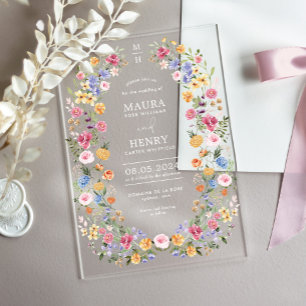 Classy Spring Floral Monogram Wedding Acrylic Invitations