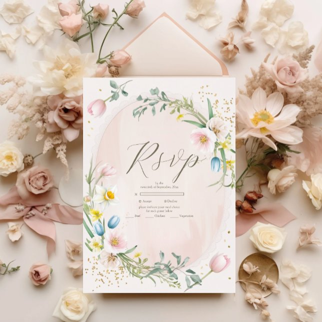 Classy Spring Wildflower Meadow Garden Wedding RSVP Card (Creator Uploaded)