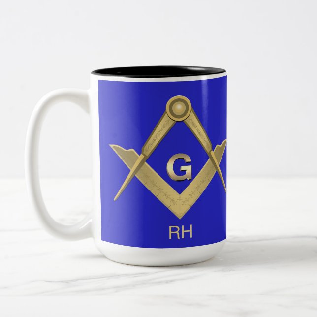 Classy Square & Compass Monogrammed Mug (Left)