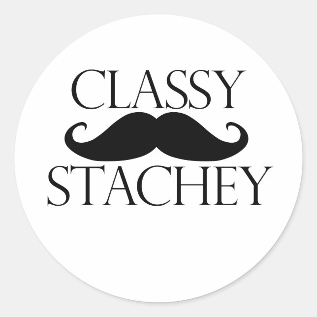 Classy Stache Mustache Classic Round Sticker (Front)