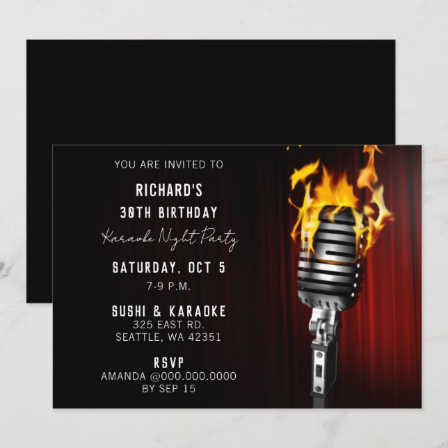 Classy Stage Microphone Adult Karaoke Party Invitation (Front/Back)
