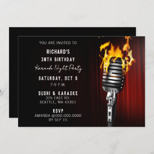 Classy Stage Microphone Adult Karaoke Party Invitation