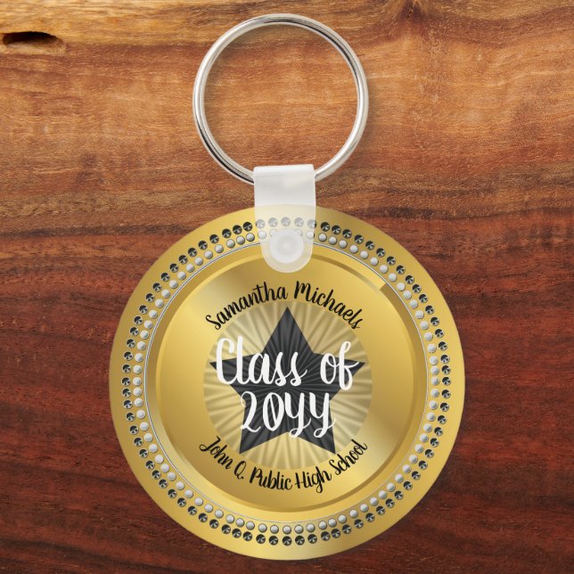 Classy Star Gold Class Year Graduation Keychain (Front)