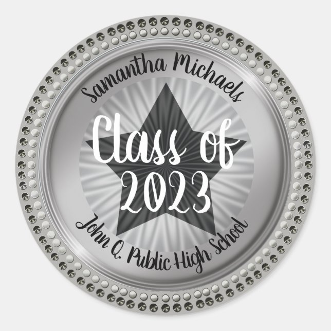 Classy Star Silver Class of 2026 Graduation Classic Round Sticker (Front)
