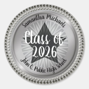 Classy Star Silver Class of 2026 Graduation Classic Round Sticker