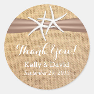 Classy Starfish & Burlap Wedding Favor Stickers