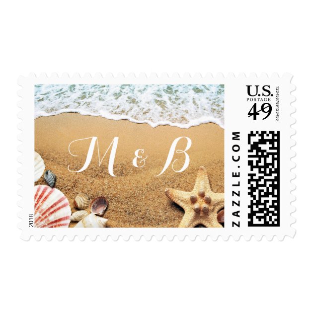 Classy Starfish Seashell Sand Beach Wedding Postage