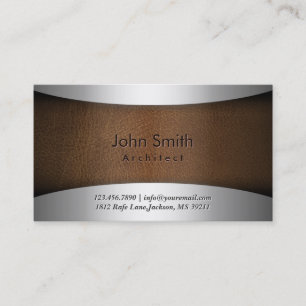 Classy Steel & Leather Architect Business Card
