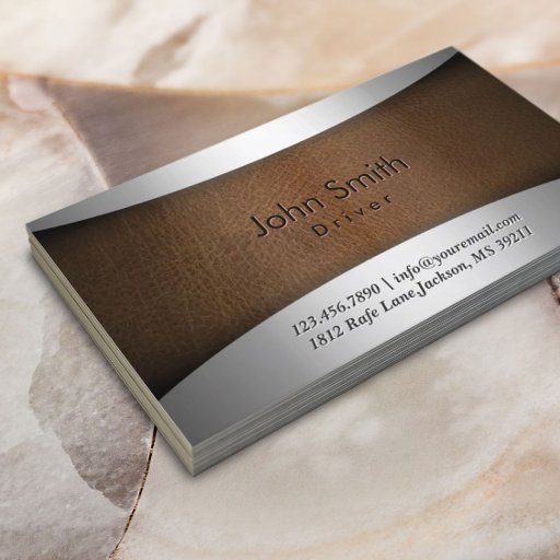 Customizable Classy Steel & Leather Driver Business Card