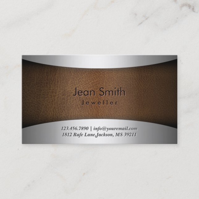 Classy Steel & Leather Jewellery Business Card (Front)