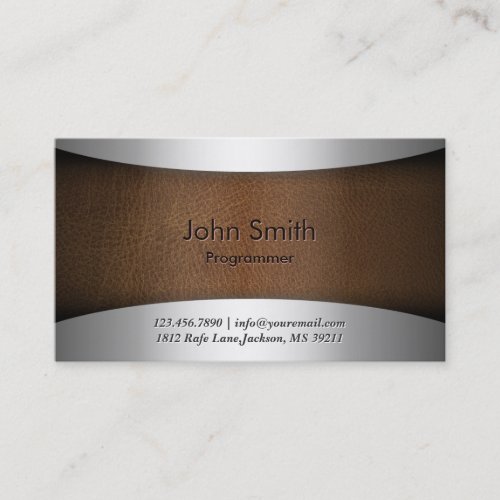 Classy Steel  Leather Programmer Business Card