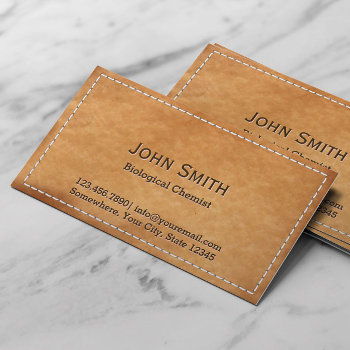 Classy Stitched Leather Biological Chemist Business Card by cardfactory at Zazzle