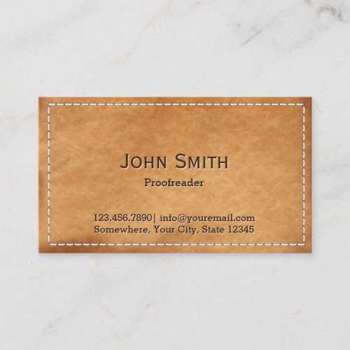Classy Stitched Leather Proofreading Business Card