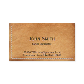 Classy Stitched Leather Swim Instructor Business Card