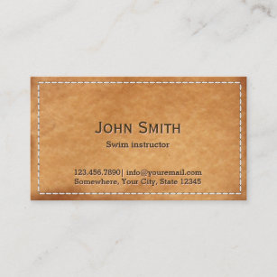 Classy Stitched Leather Swim Instructor Business Card