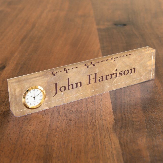 Classy Stone Background with Clock Desk Name Plate (Side)