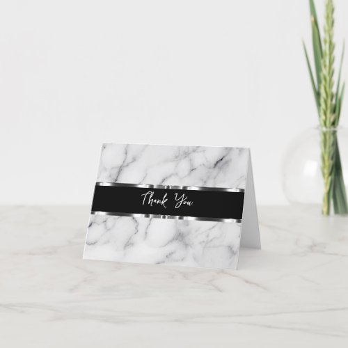 Classy Stone Marble Silver Tone Budget  Thank You Card