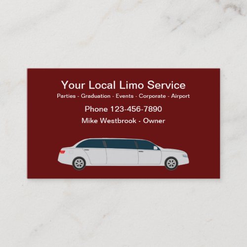 Classy Stretch Limousine Service Business Cards