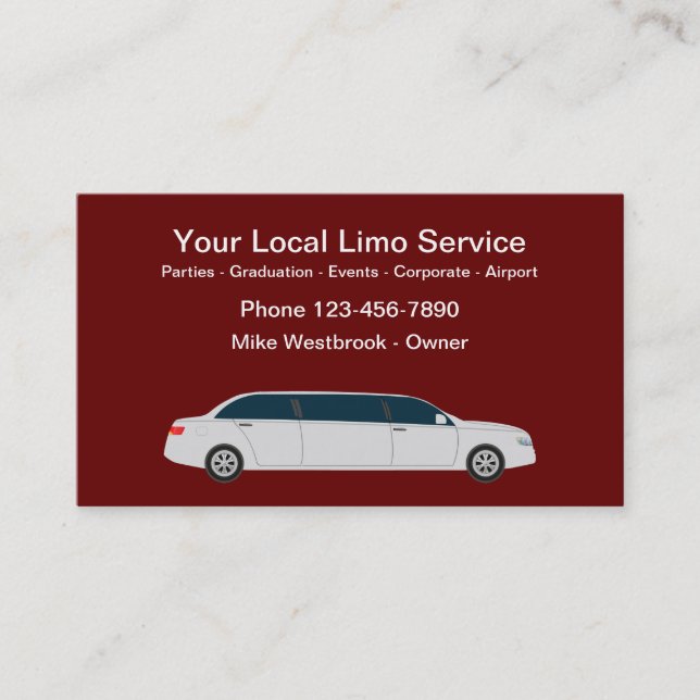 Classy Stretch Limousine Service Business Cards (Front)