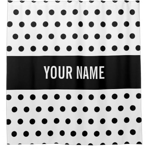 Classy Striped Custom Name Black & White Polka Dot Shower Curtain