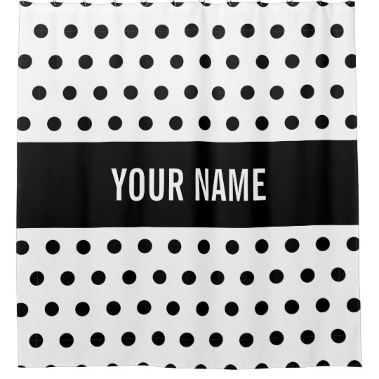 Cly Striped Custom Name Black White Polka Dot Shower Curtain Cly Striped Custom Name Black White Polka Dot Shower Curtain