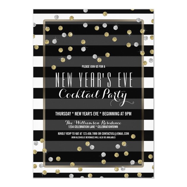Classy Striped New Year's Eve Party Invitation