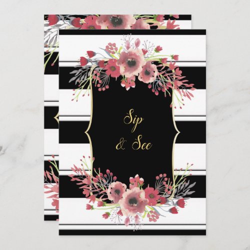 Classy Stripes Floral Watercolor Sip  See Invitation