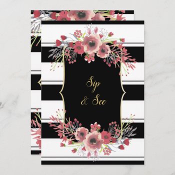 Classy Stripes Floral Watercolor Sip & See Invitation by Sarah_Designs at Zazzle