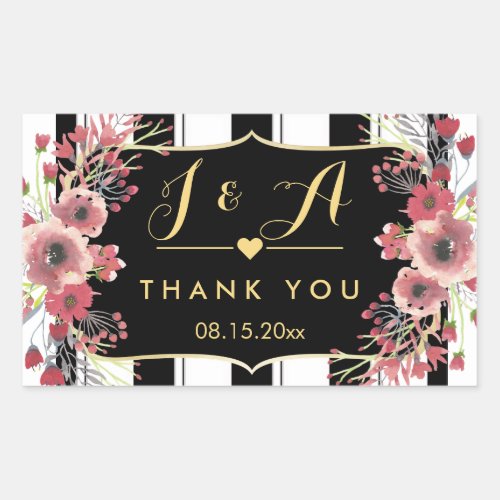 Classy Stripes Floral Watercolor Thank you Rectangular Sticker