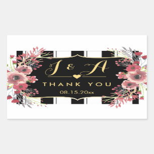 Classy Stripes Floral Watercolor Thank you Rectangular Sticker
