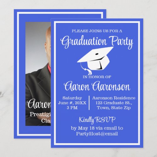 Classy Stylish Blue and White Graduation Photo