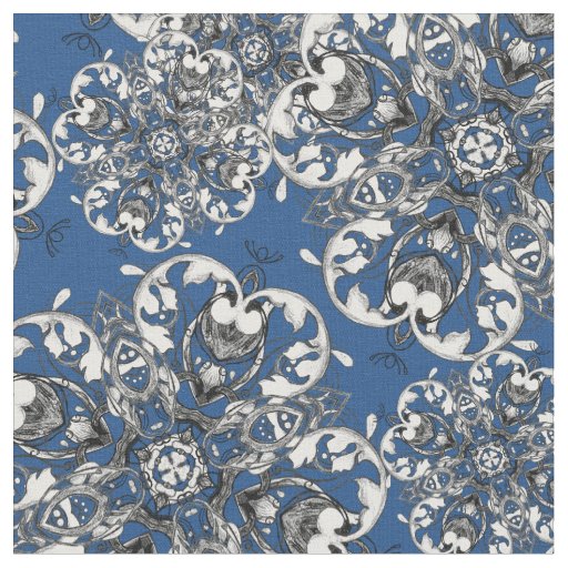 Classy Stylish Blue Gothic Floral Print Fabric | Zazzle.com