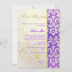 Classy + Stylish Damask Bat Mitzvah/Lavender Blue Invitation